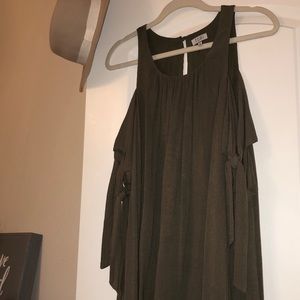 Olive Shift Dress with Tie Sleeves